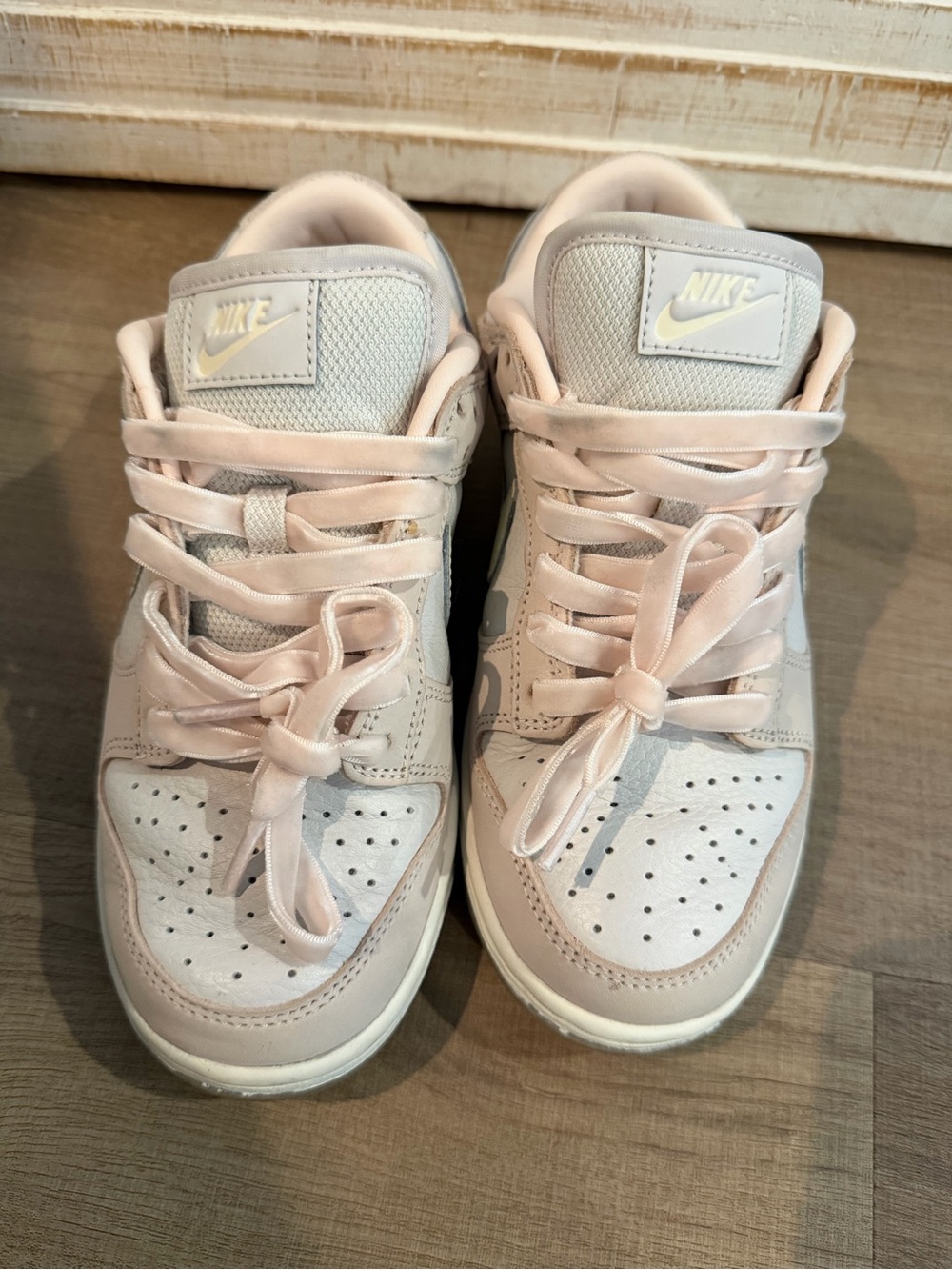 Nike Light Pink and Cream Low-Top Dunks